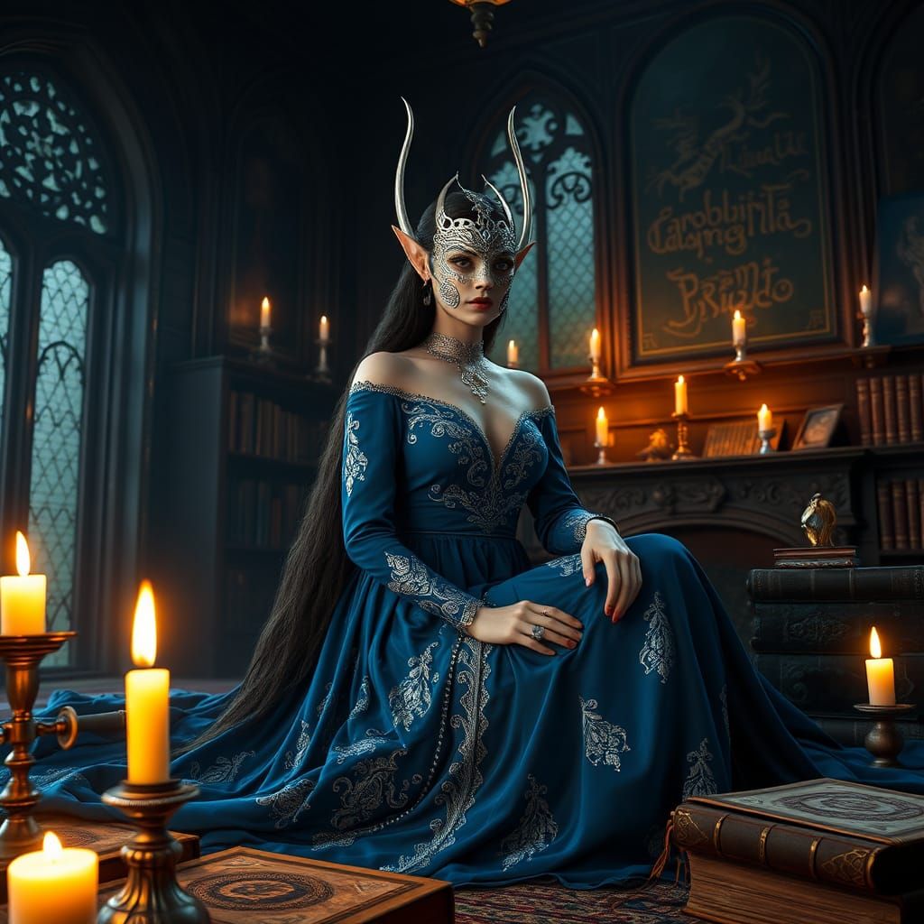 High-Elf in Mystical Study, Fantasy Art