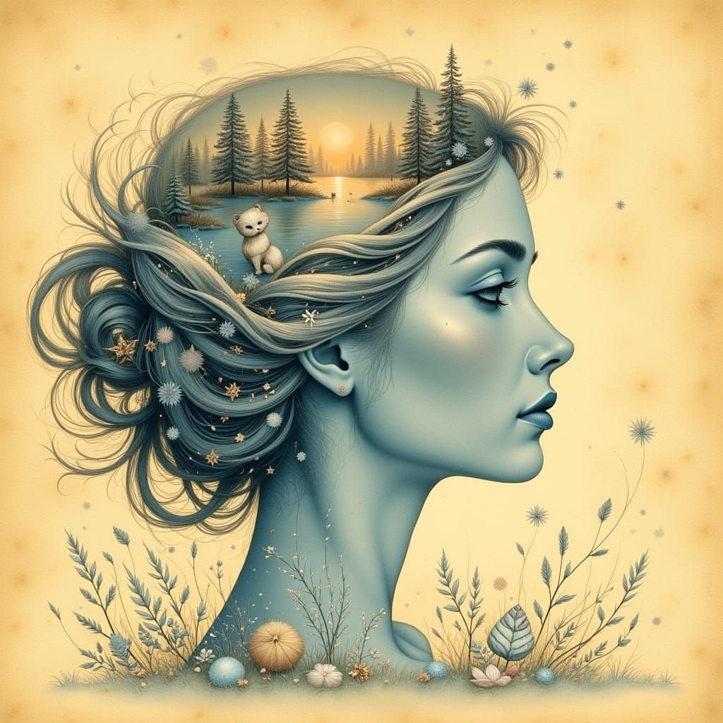 Winter Fairytale Silhouette in Children's Book Style