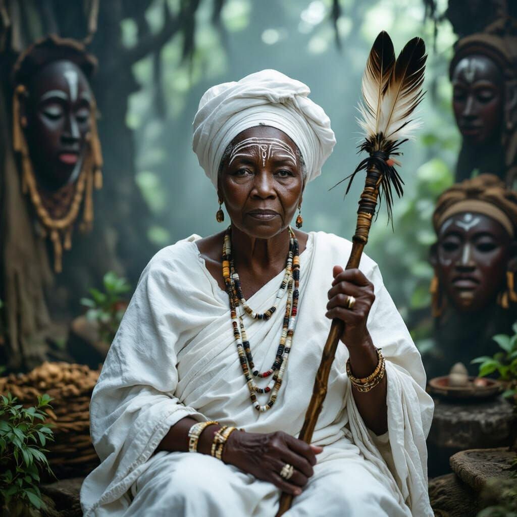 Mystical Igbo Woman in Forest Shrine, Cinematic Film Still