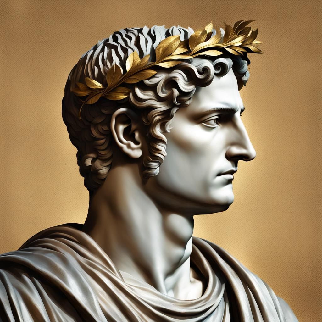 Handsome Young Roman Emperor Portrait with Laurel Wreath