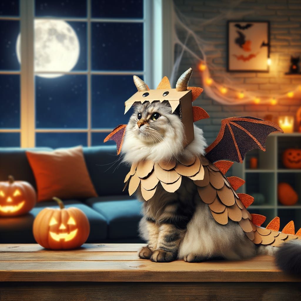 Fluffy Cat Dressed as Proud Dragon