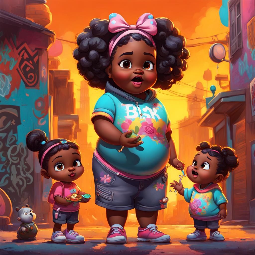 Black Girl and Brother in Graffiti Street Art