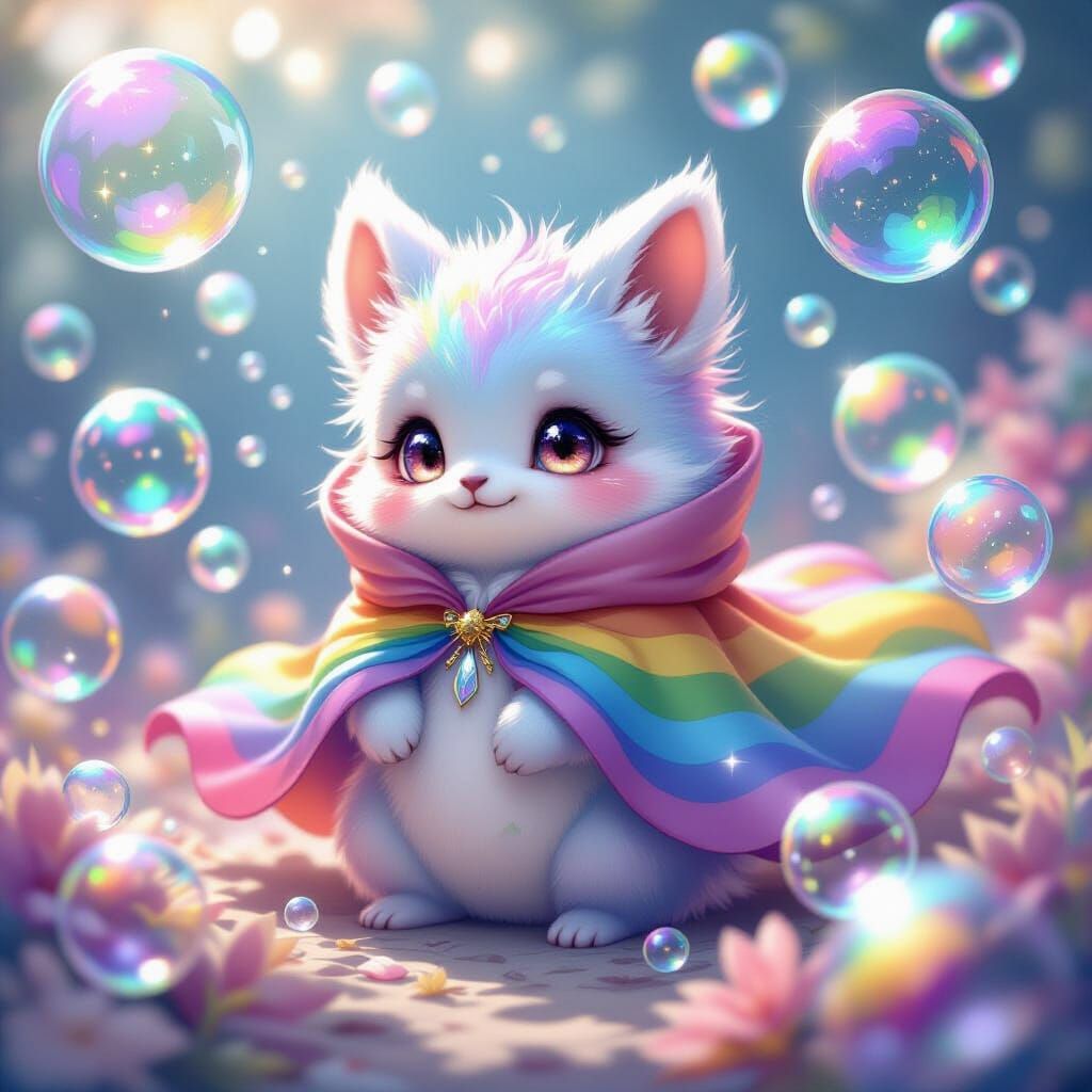 Rainbow Bubbles Creature in Dreamy Ethereal Atmosphere