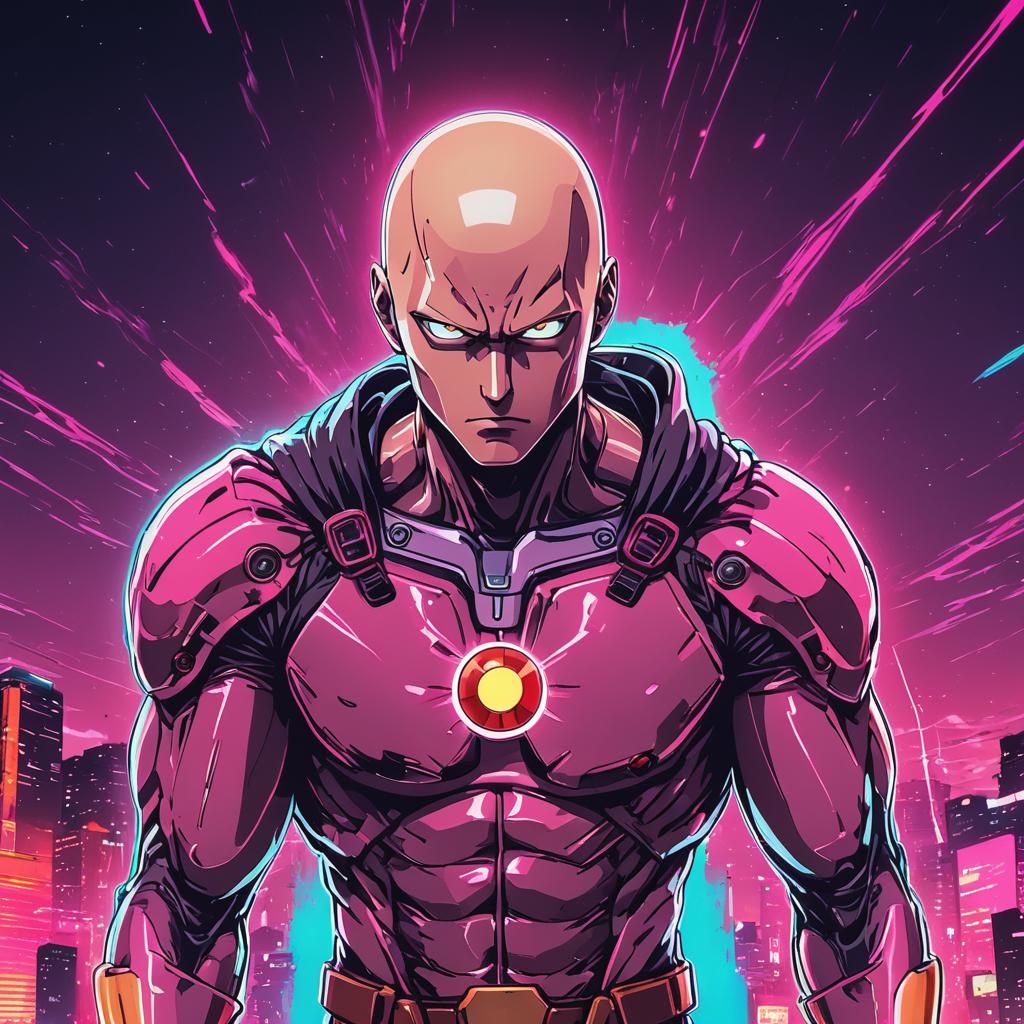 One Punch Man in Synthwave Neon Retro Style