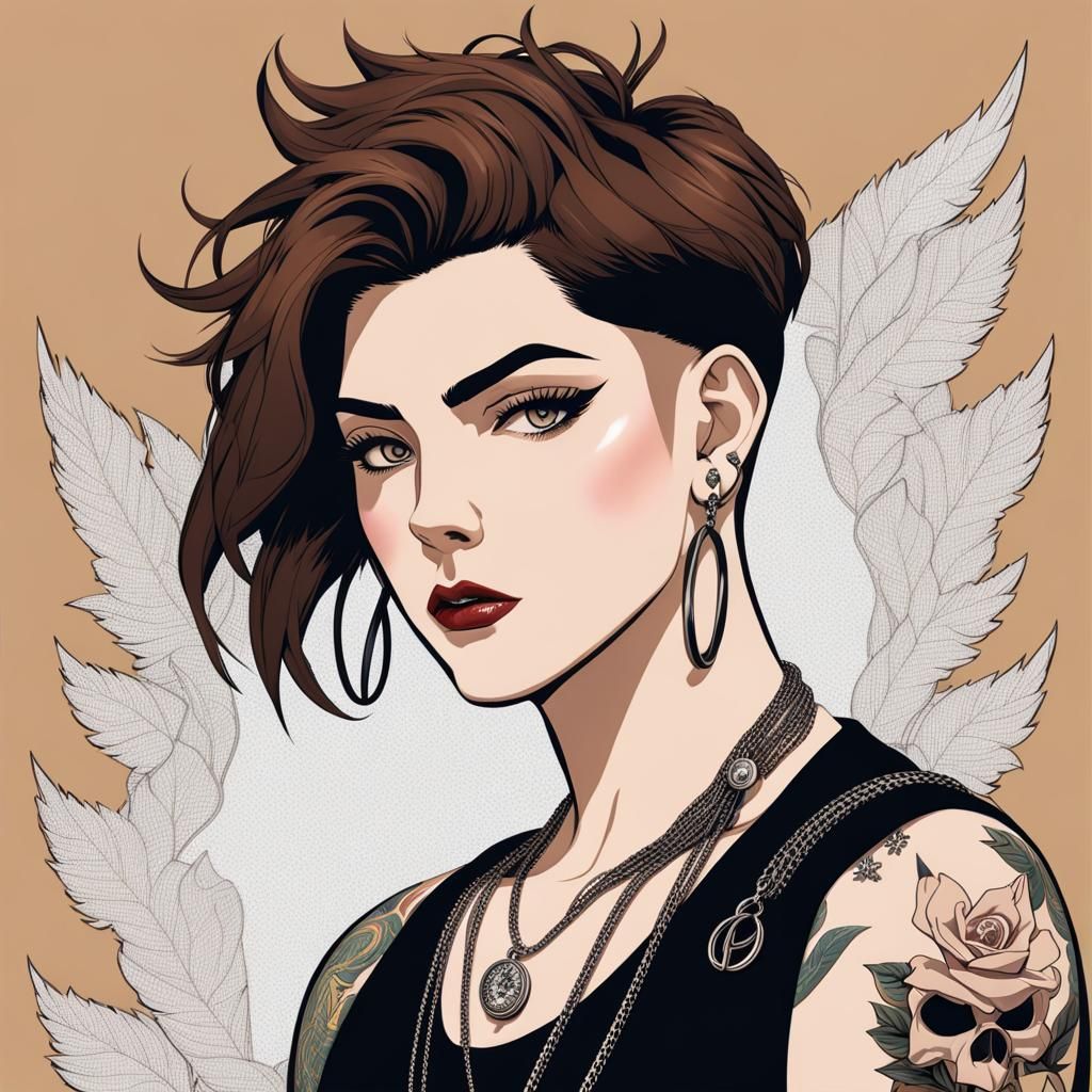 Punk Androgynous Person with Tattoos and Piercings