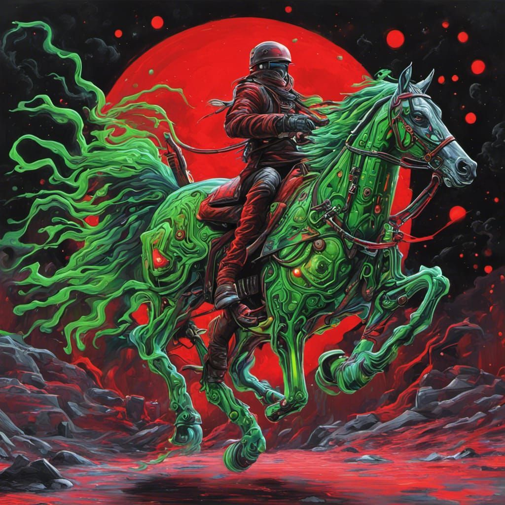 Ghost Gunslinger Rides Robot Horse in Graffiti Art Style