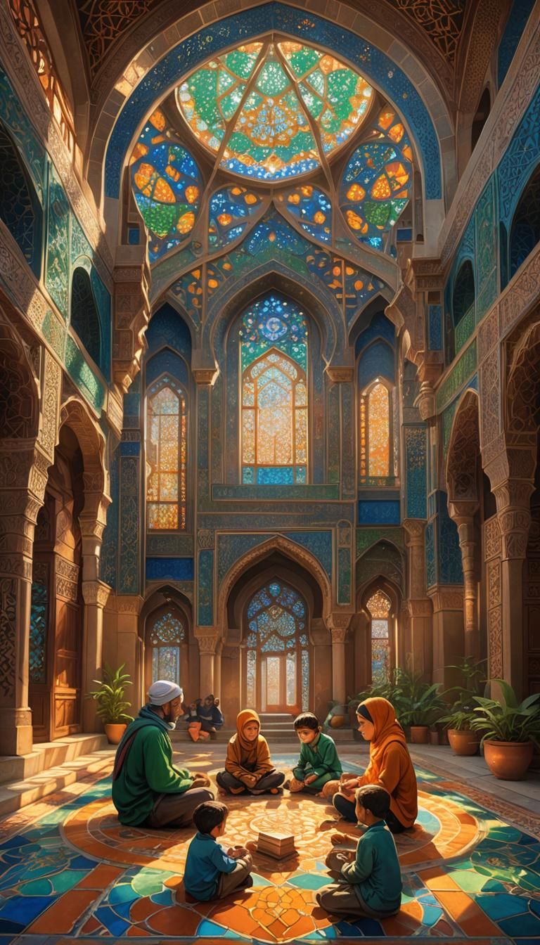 Children learning Arabic and Islam in a madrasa.