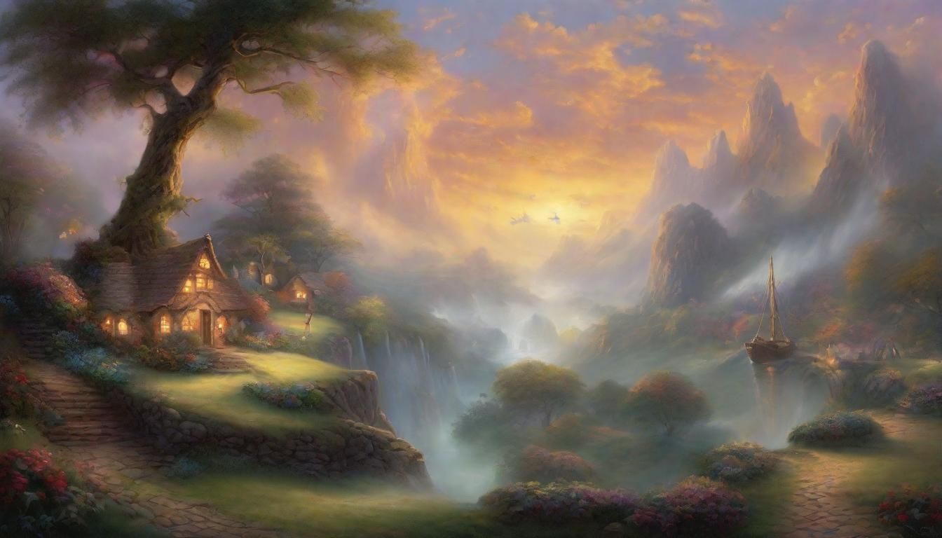 Ethereal Fantasy Scene in Thomas Kinkade Style