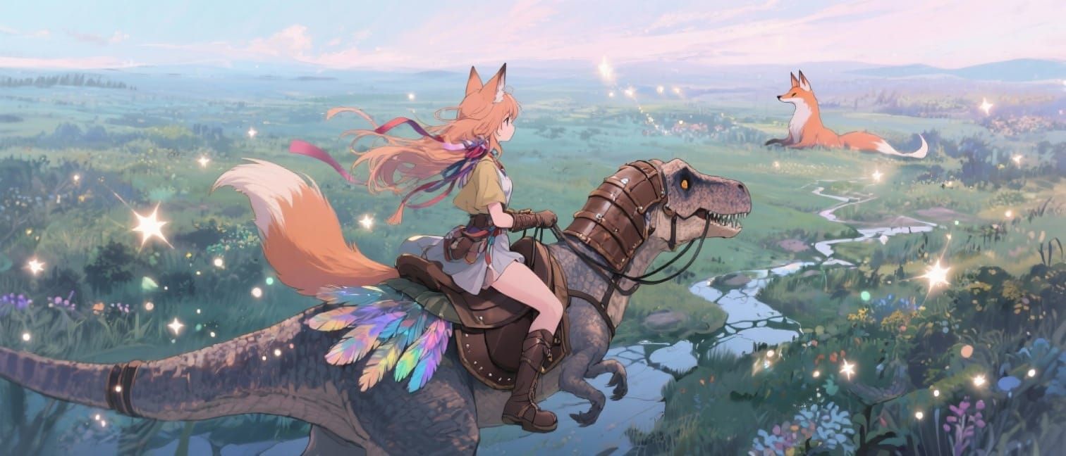 Anime Fox Rider on Armored Velociraptor