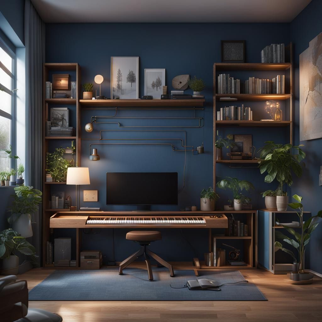 Minimalist Bedroom Office in Detailed Matte Painting