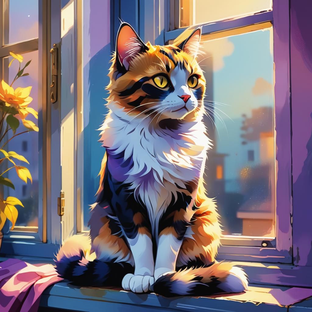 Anime Cat Gazing Out Window