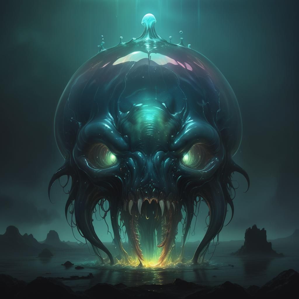 Surreal Bioluminescent Alien Organism in Eerie Atmosphere