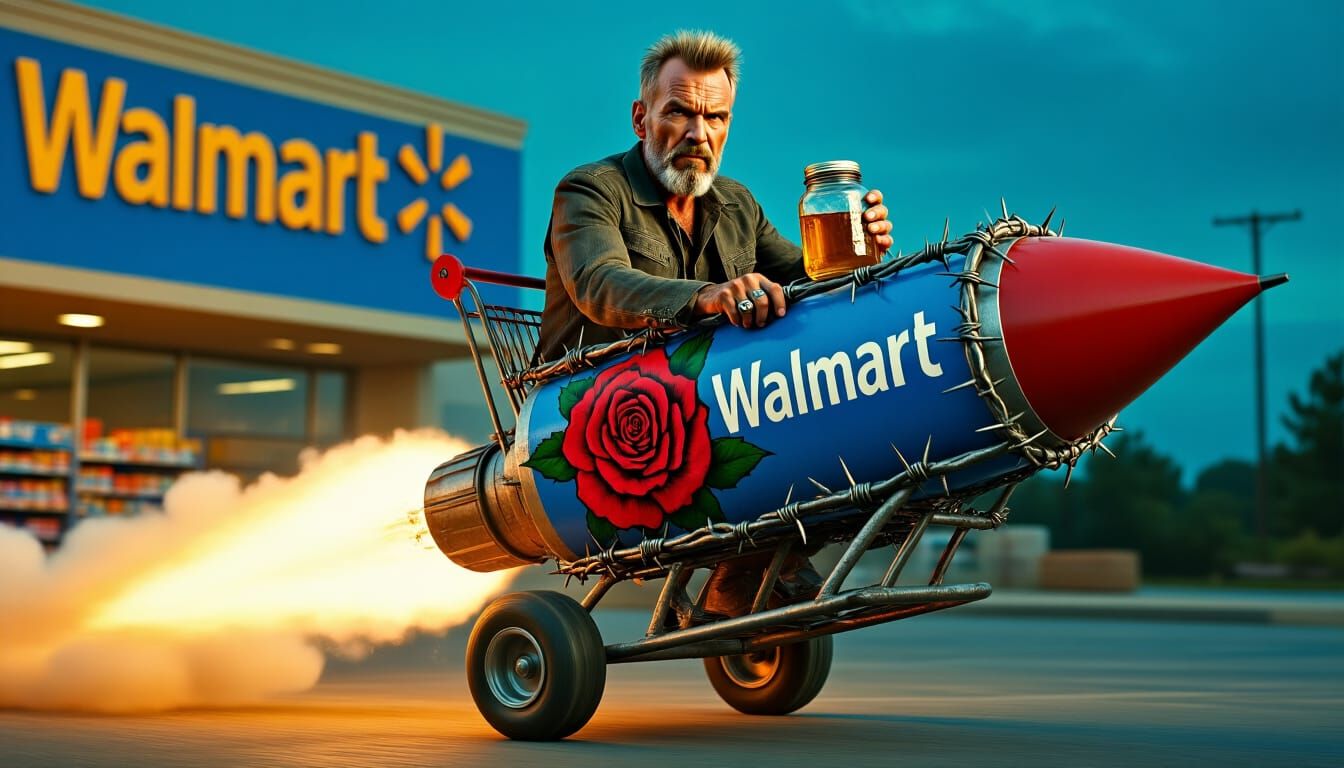 Billy Bob T. Rides Rocket Cart from Walmart