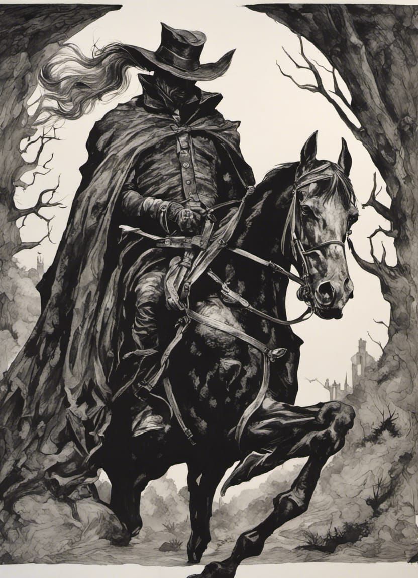 Headless Horseman Portrait in Ink Painting Style