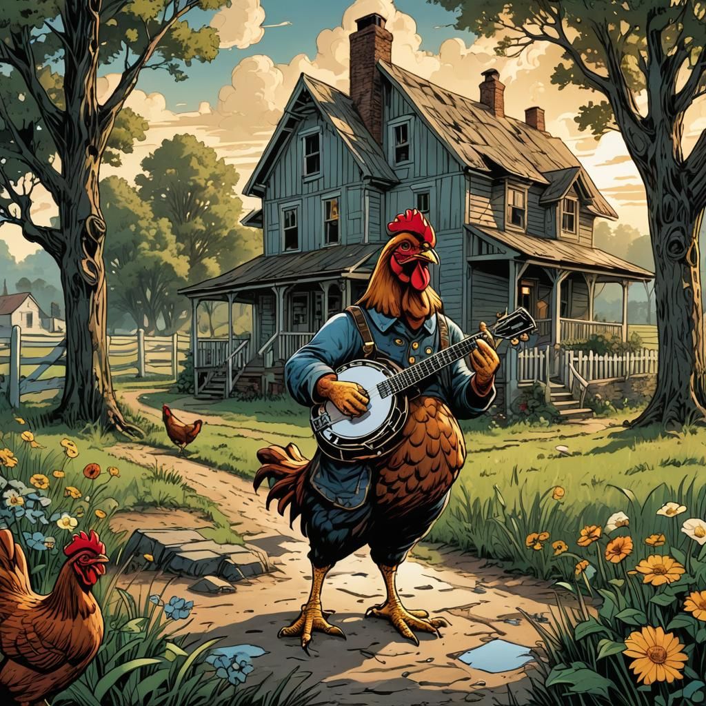 Chicken Plays Banjo: Comic Book Art