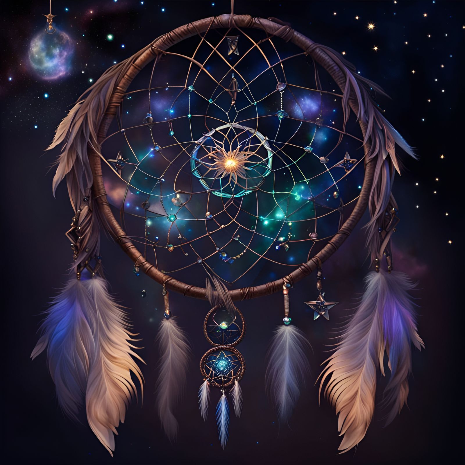 Celestial Dreamcatcher with Shimmering Charms: Fantasy Conce...
