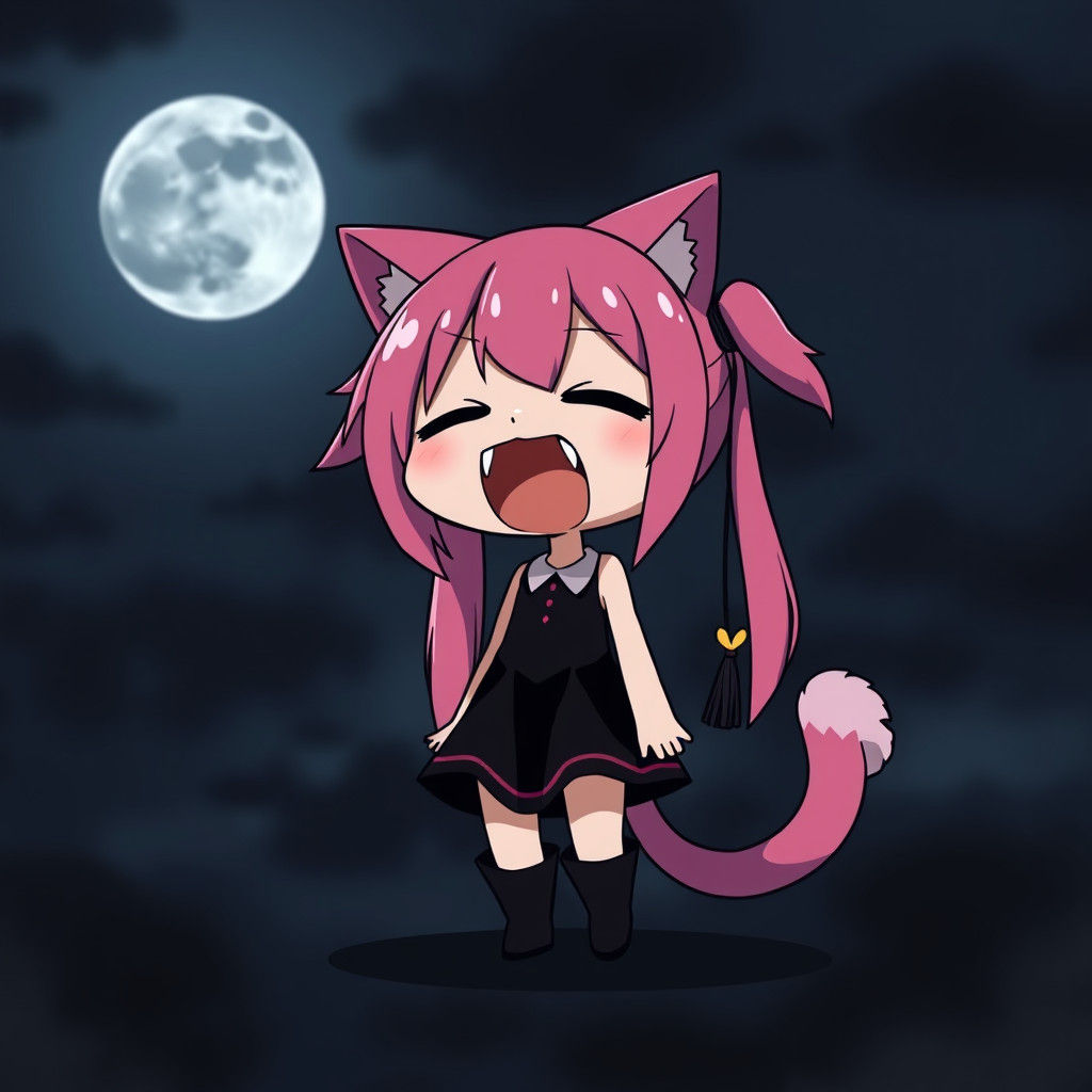 Cute Chibi Catgirl Yawning in Anime Style