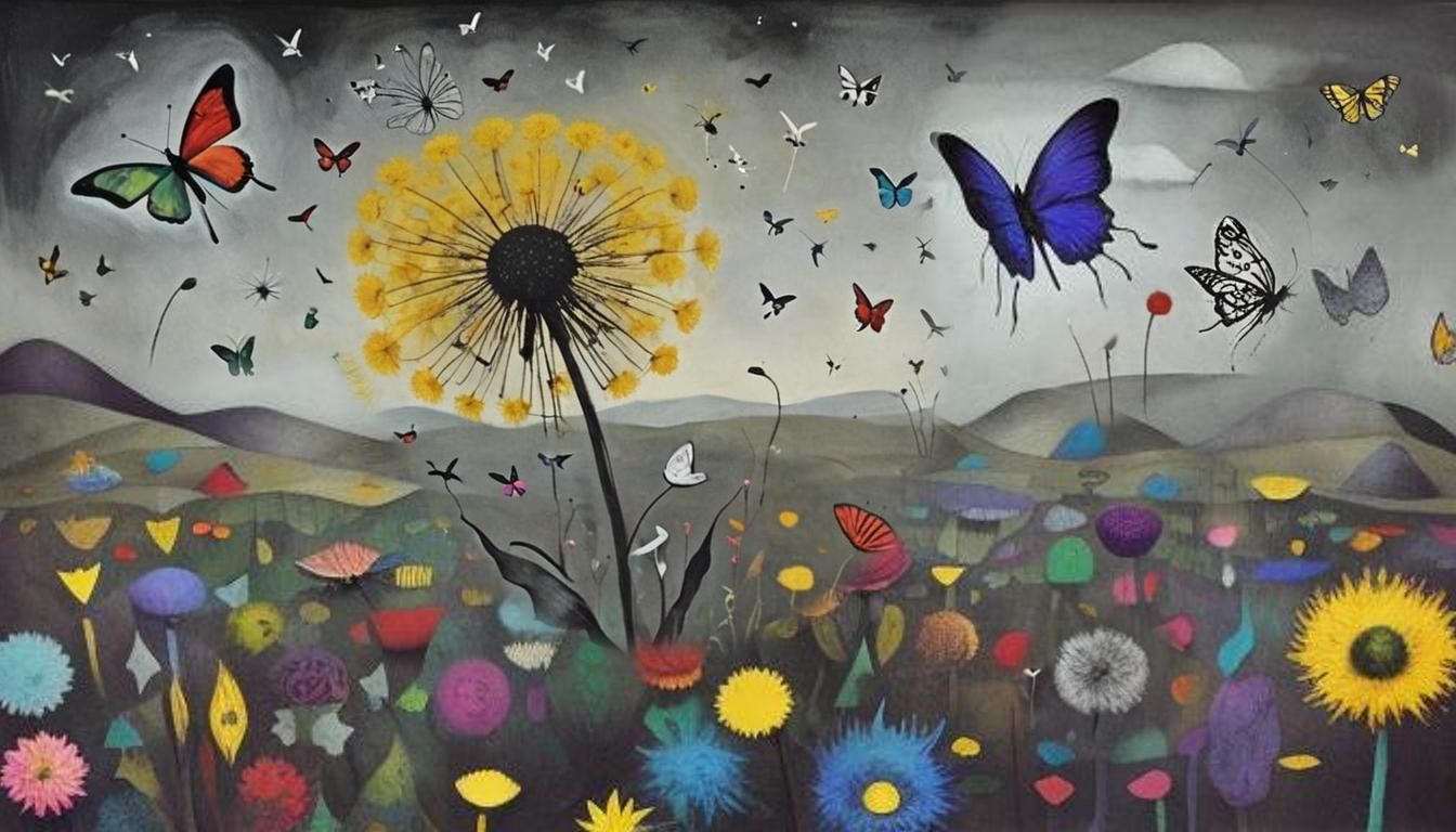 Fairies in Dark Meadow Dreamscape, Abstract Art