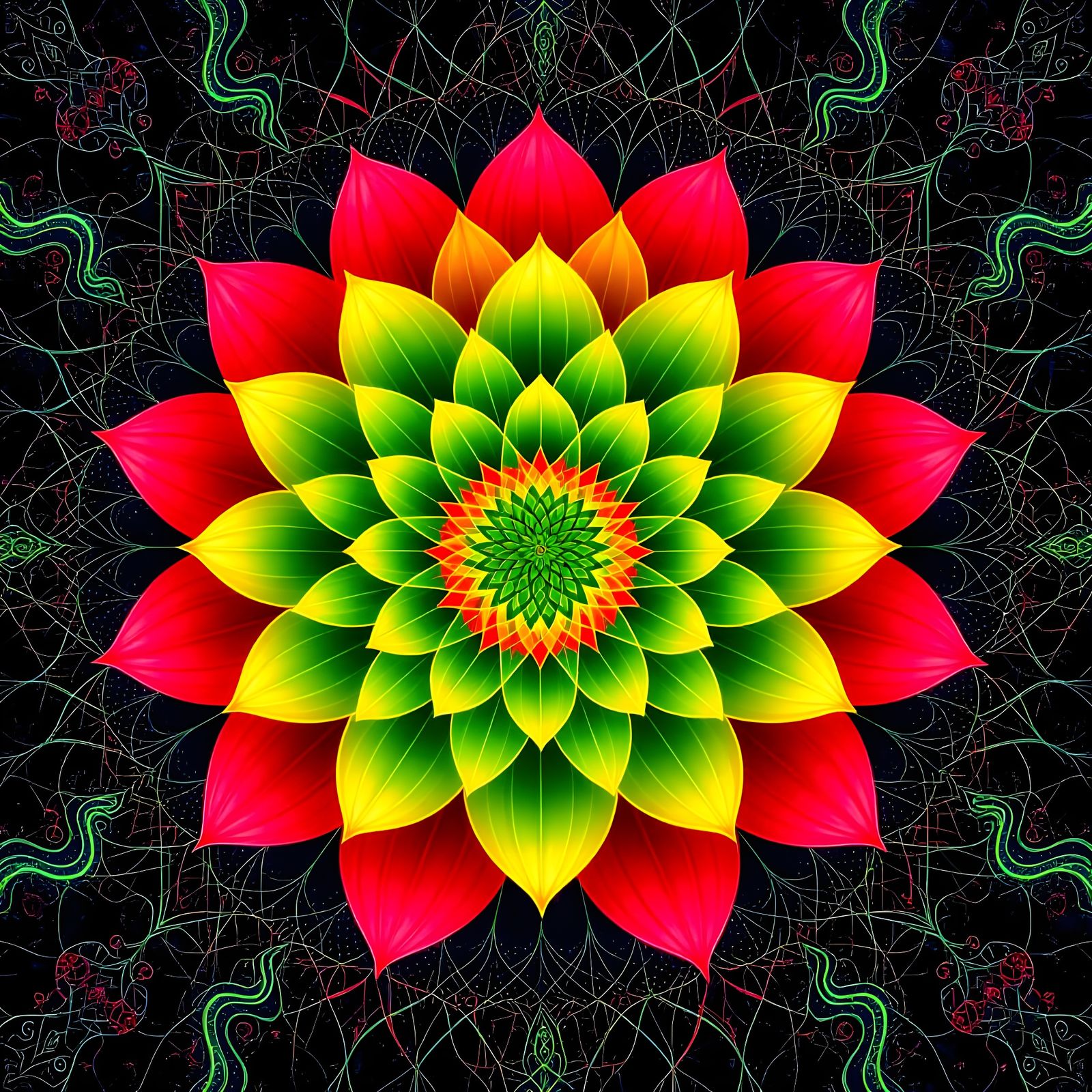 Psychedelic Astral Lotus Flower in Neon Colors