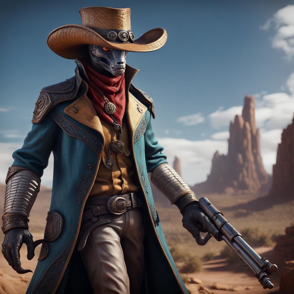 Cobra Gunslinger in a Fantasy Western, Detailed Art