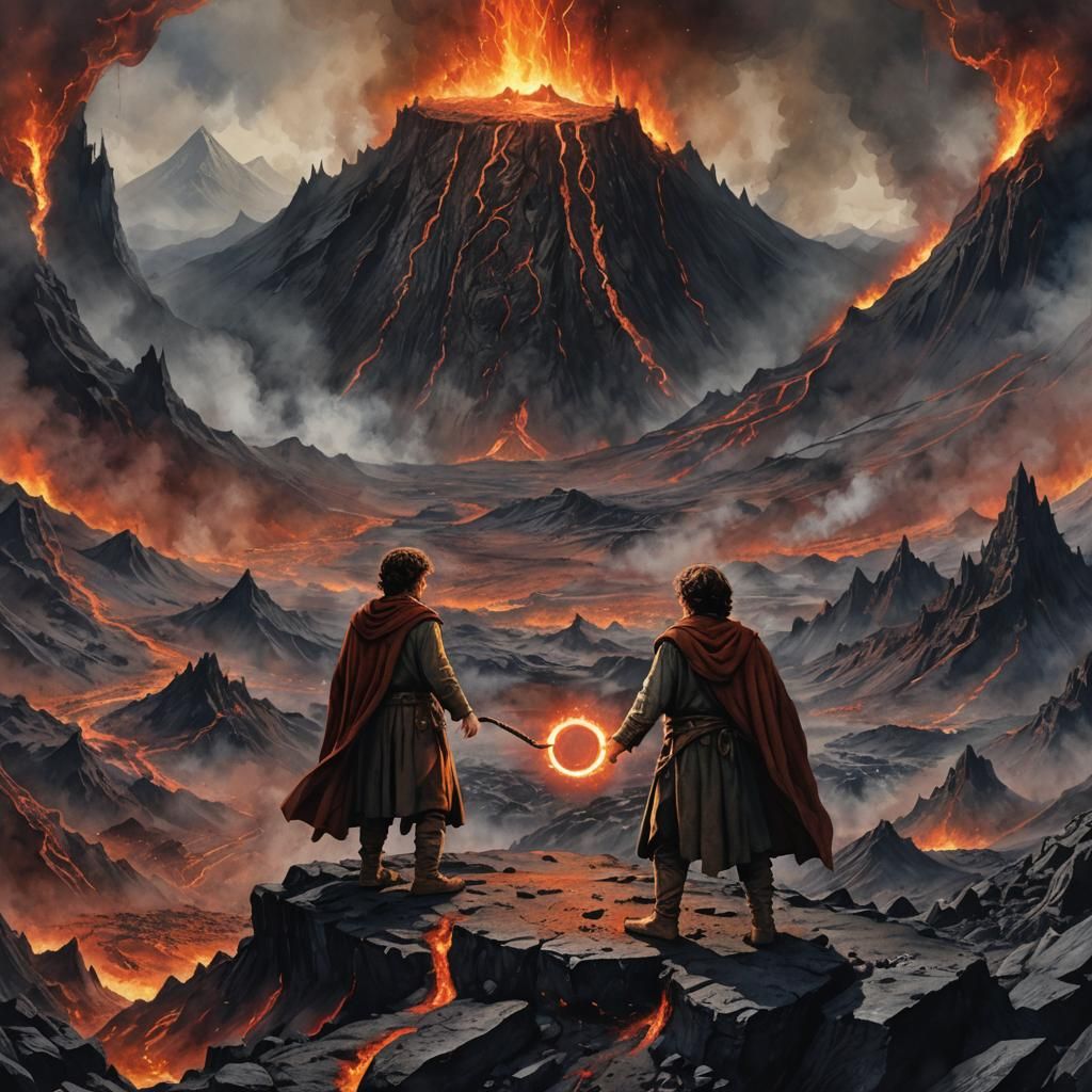 Frodo on Mount Doom: Watercolor Illustration