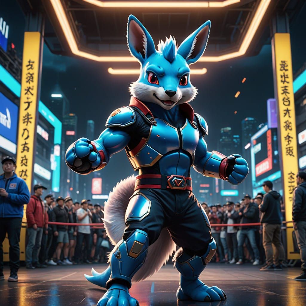 Muscular Blue Kangaroo Pokémon Basks in Pre-Fight Glory