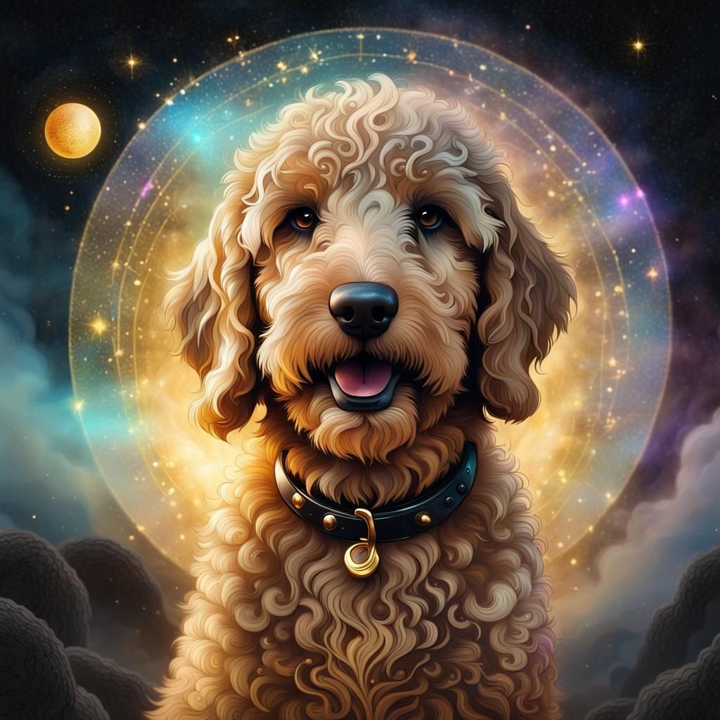 Golden Doodle in Cosmic Astral Illustration
