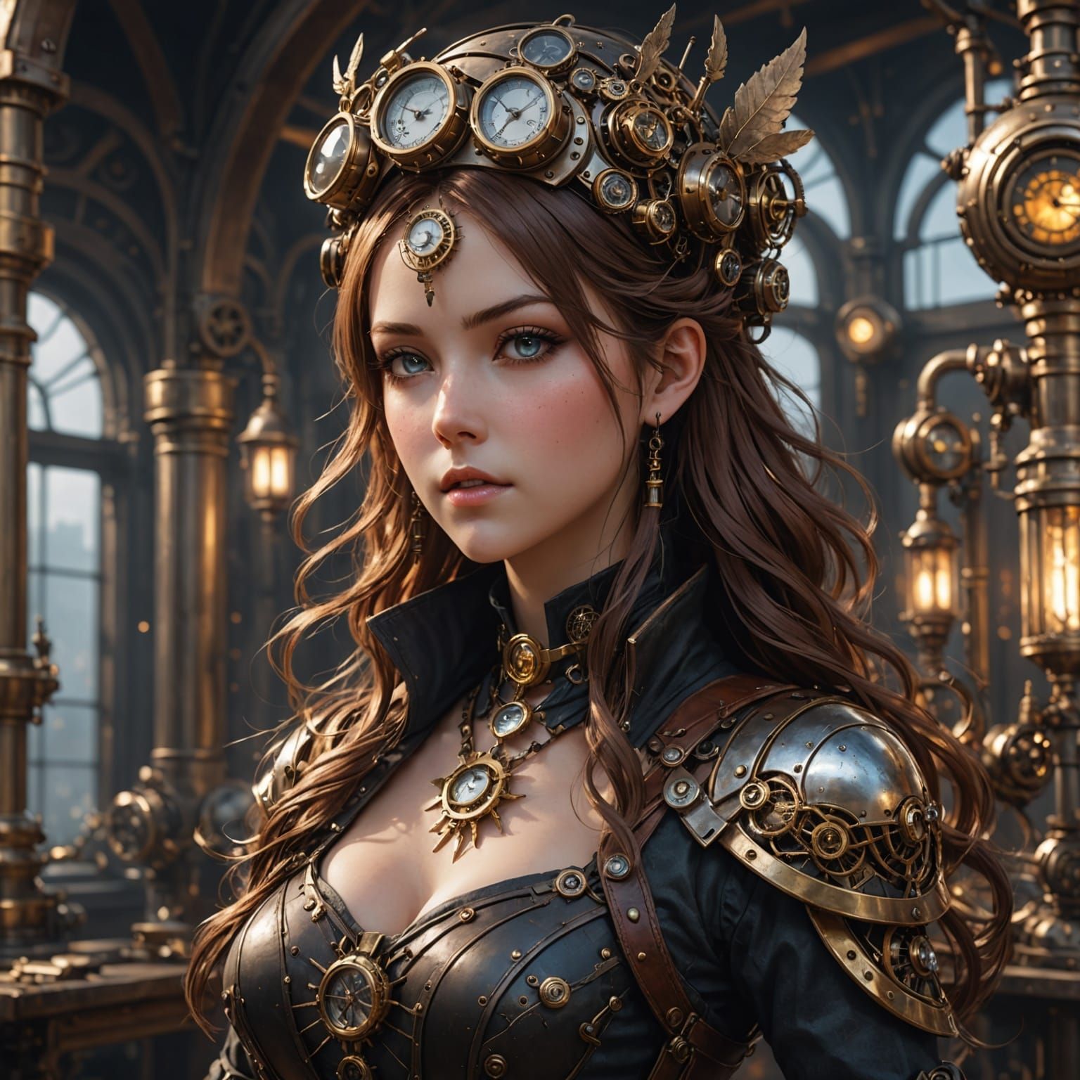 Steampunk Goddess in Elegant 3D Anime Style