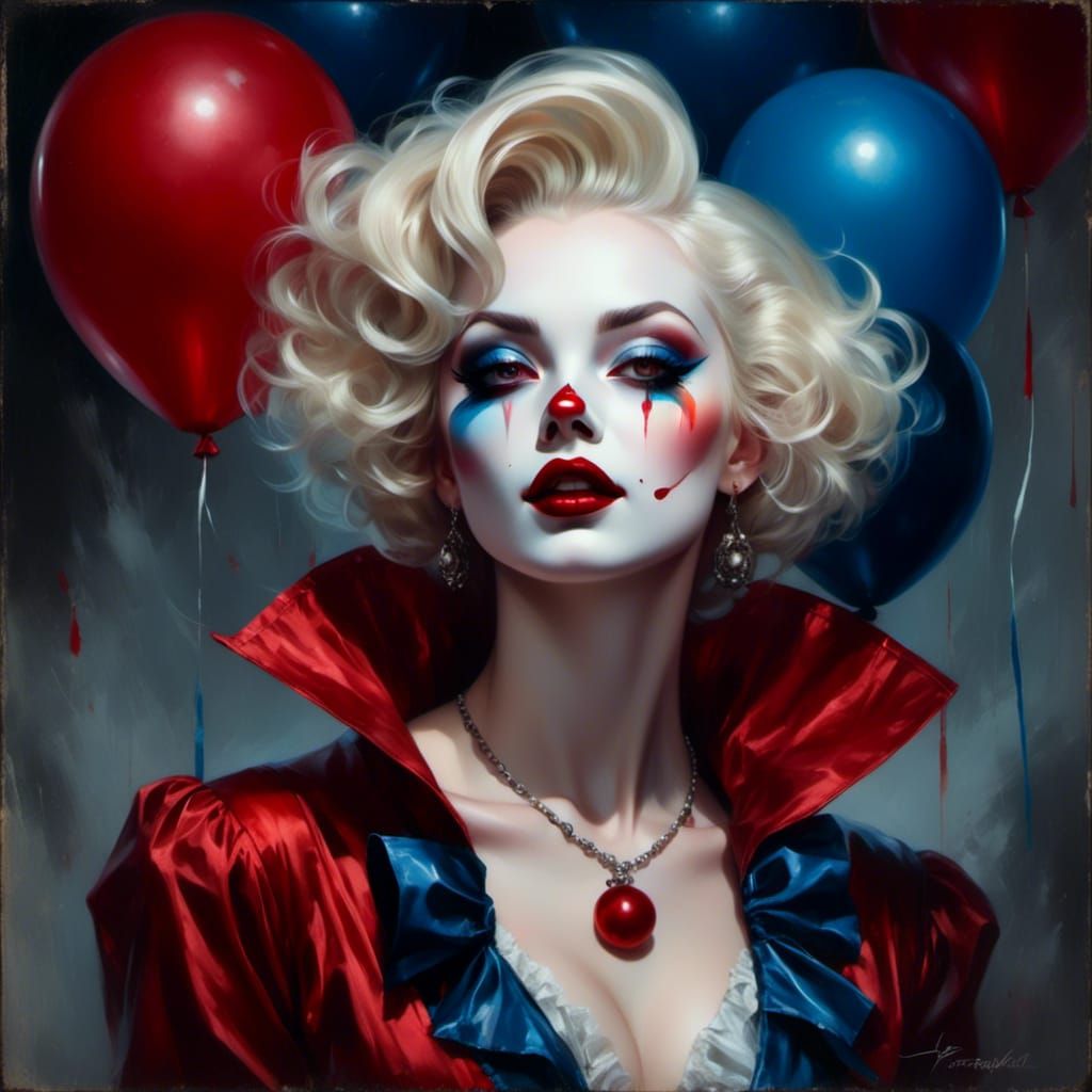 Macabre Pinup of a Pale Clown Woman
