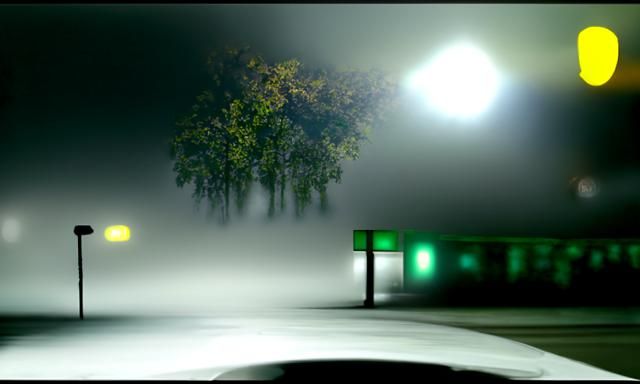 Eerie Fog in Parking Lot at Night