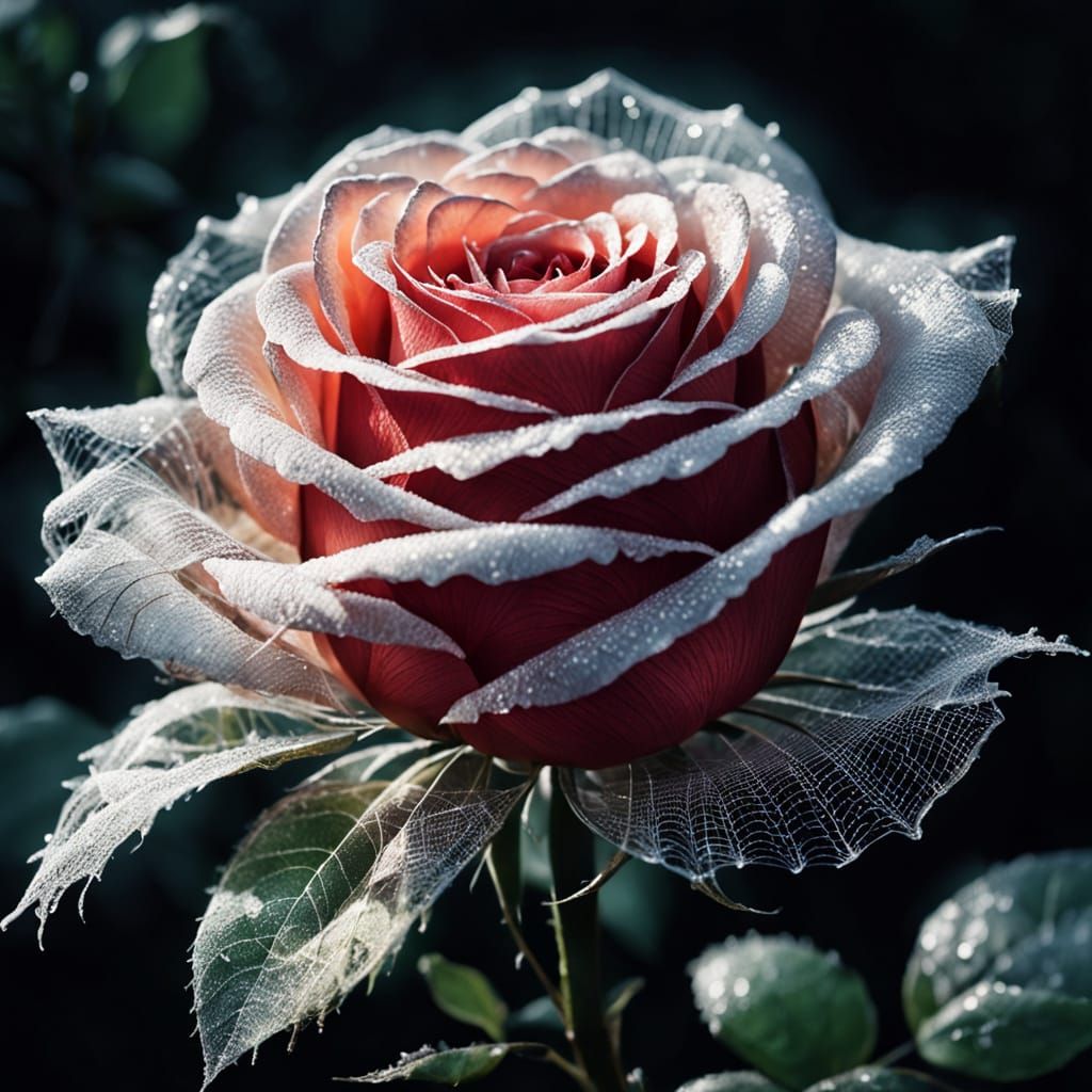 Glowing Spider Silk Rose with Morning Dew