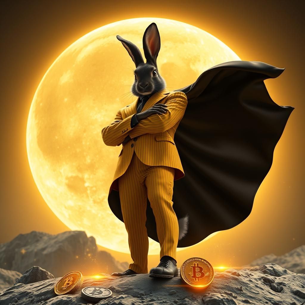 Heroic Black Rabbit Dominates Moon in Cinematic Scene