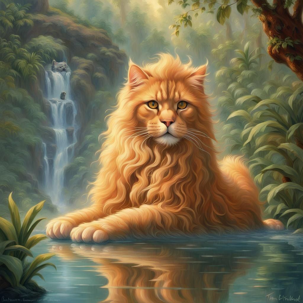 Ginger Cat's Lion Reflection, Ethereal Fantasy Art