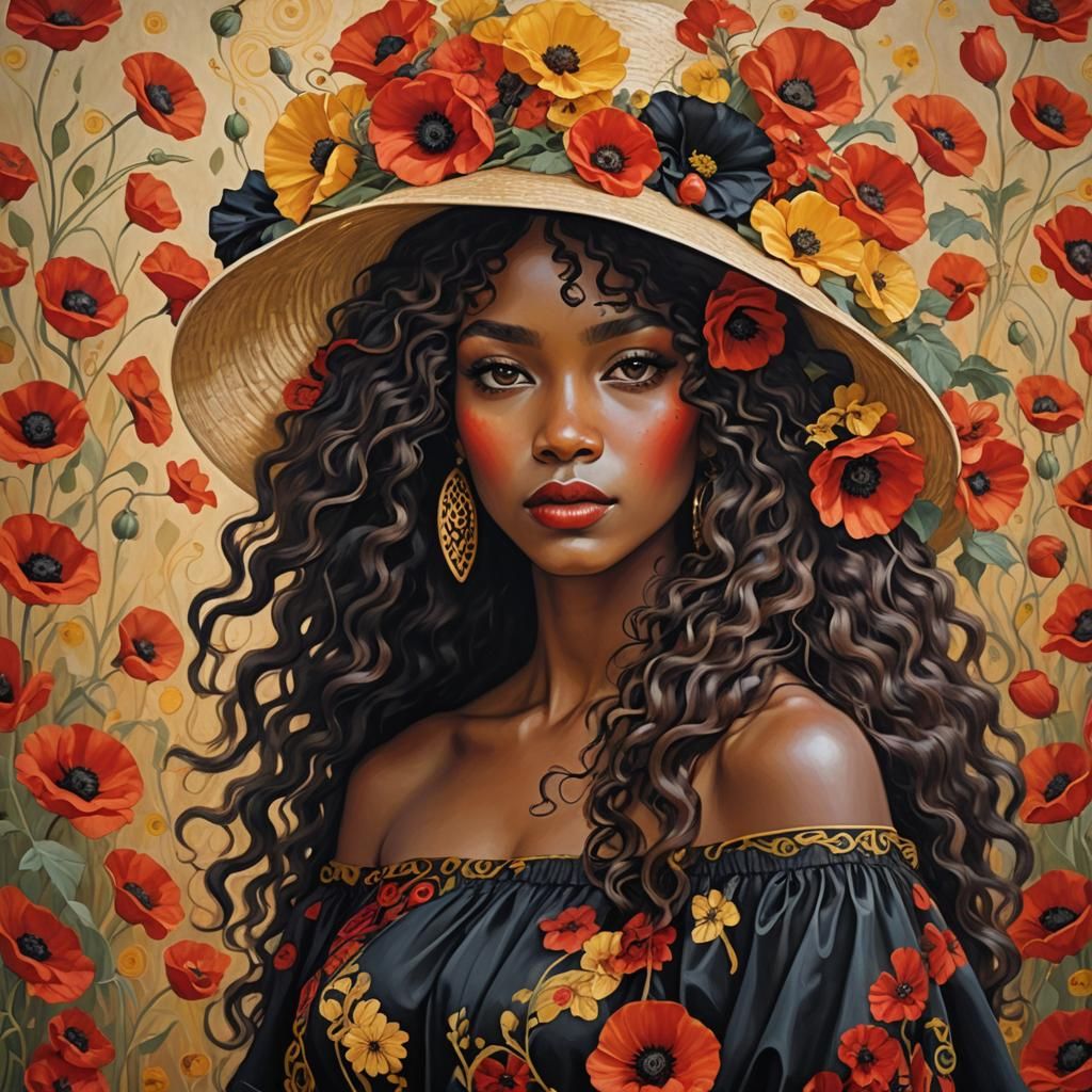 Beautiful Woman with Flowers in Ornate Style