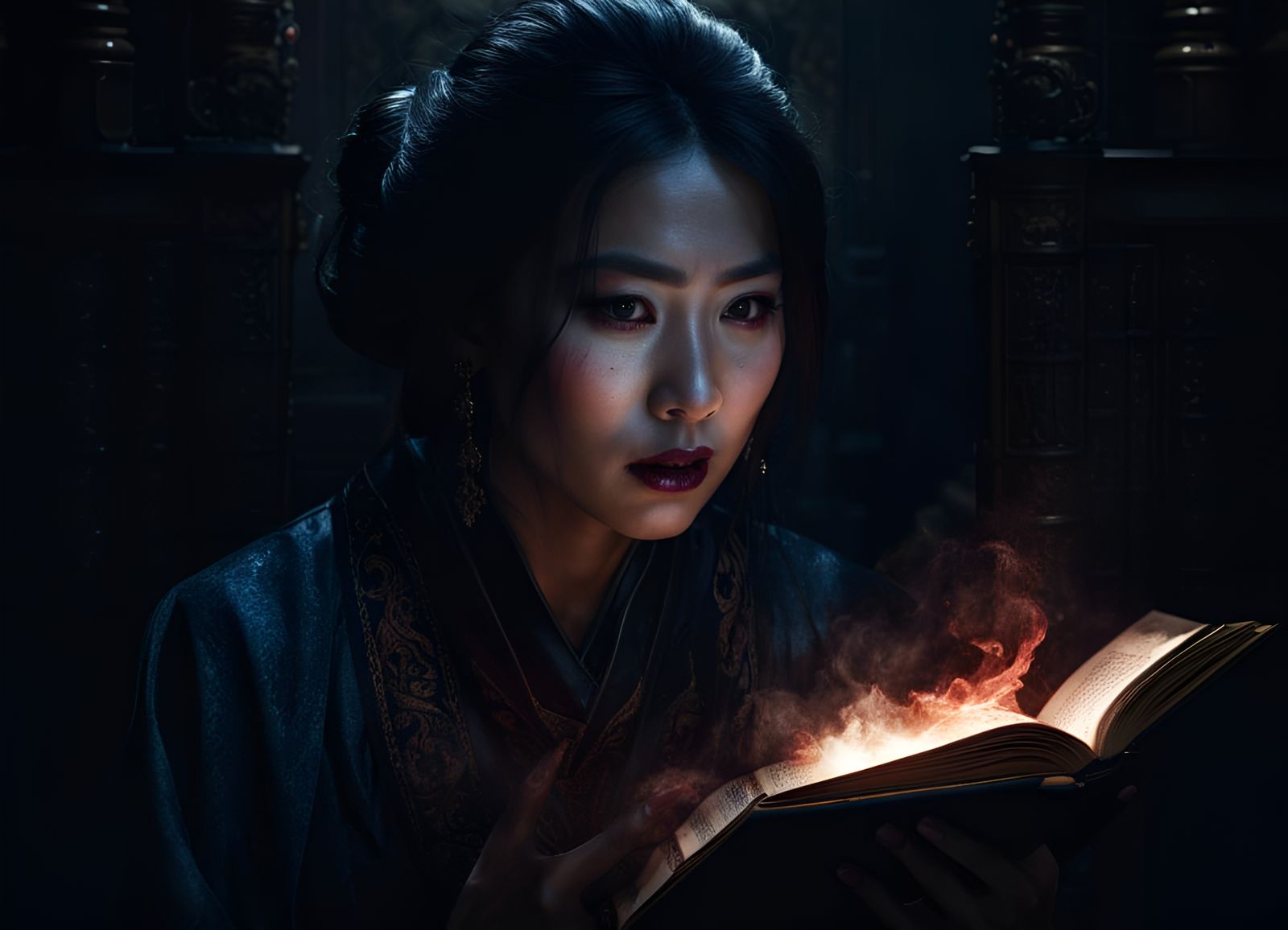 Ghost Face Asian Woman: Horror Halloween Art