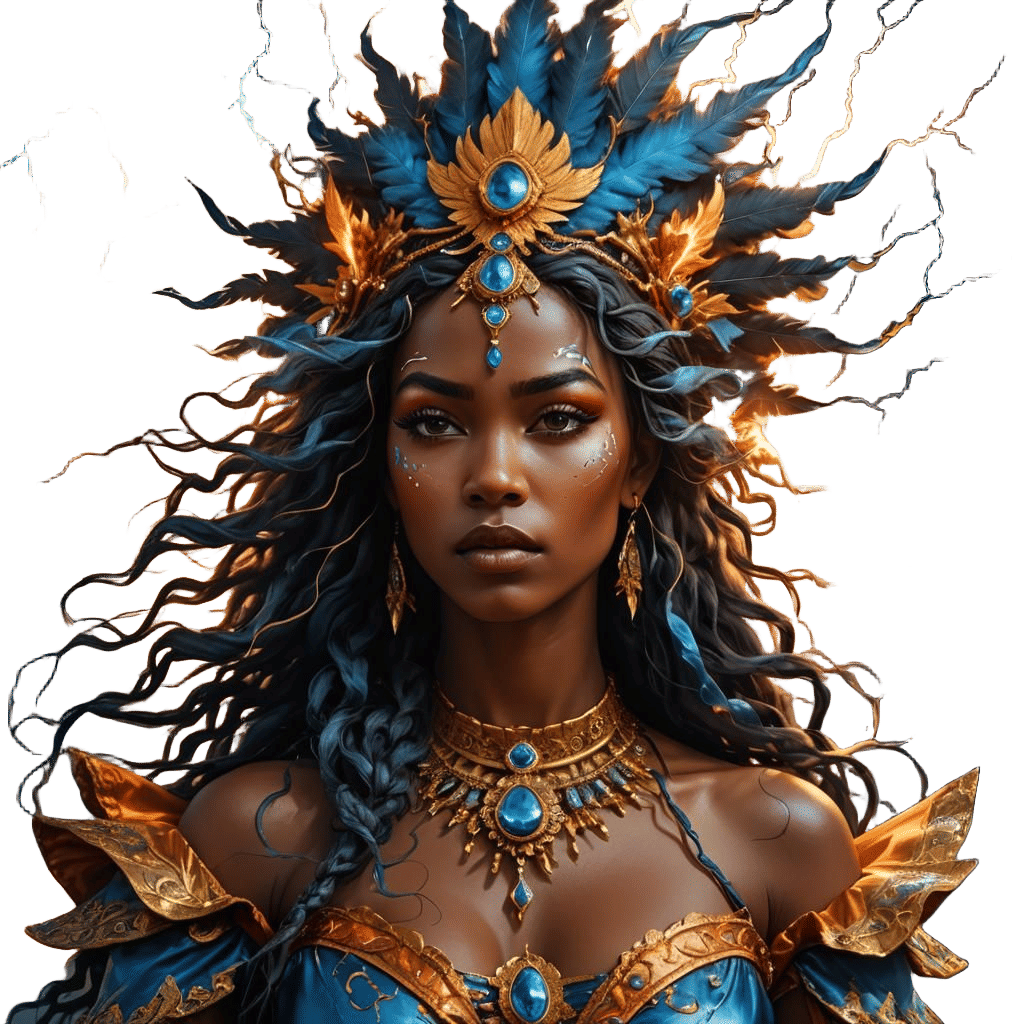 Oya, Goddess of Storms, Wielding Lightning