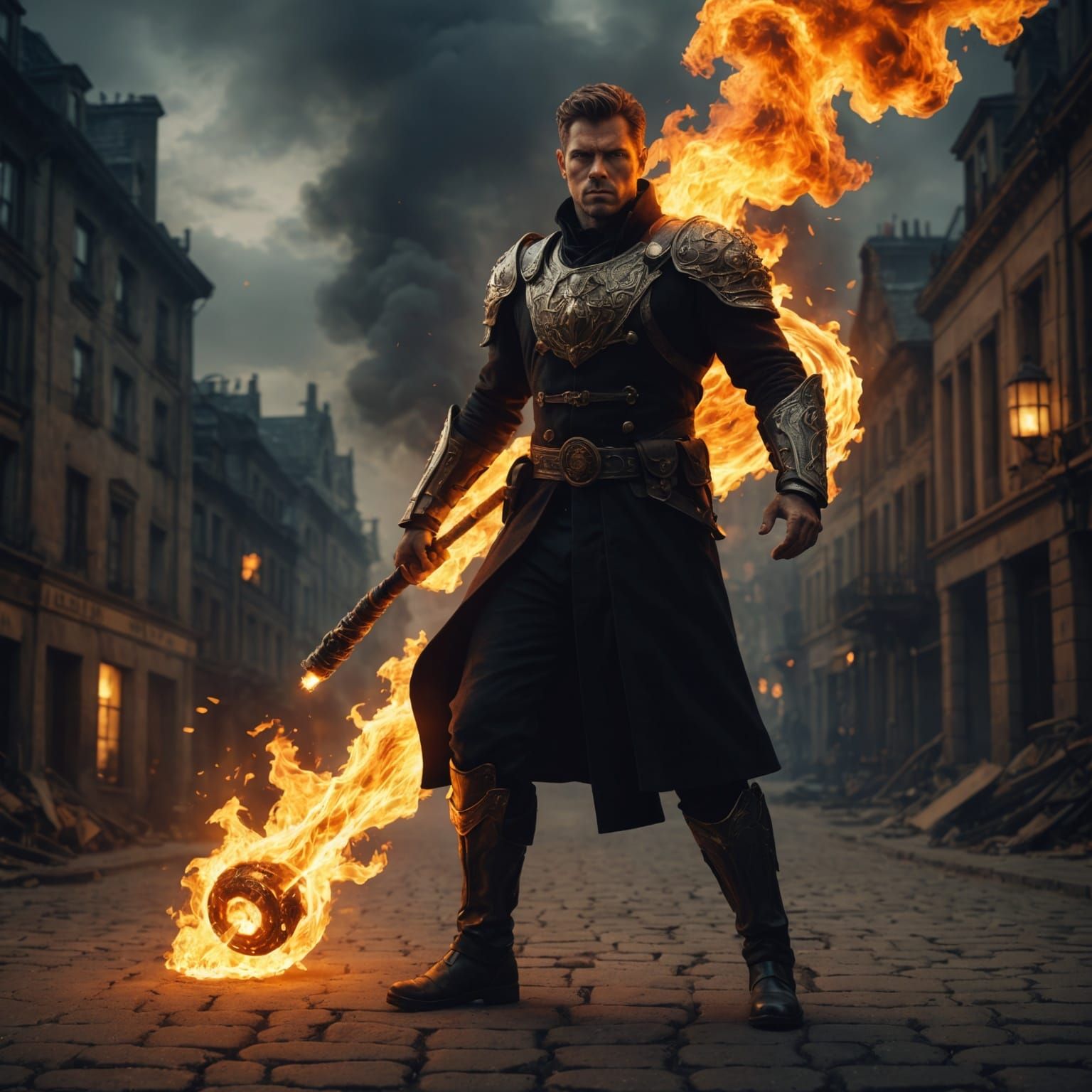 Person with Fire Powers in Matte Painting Style