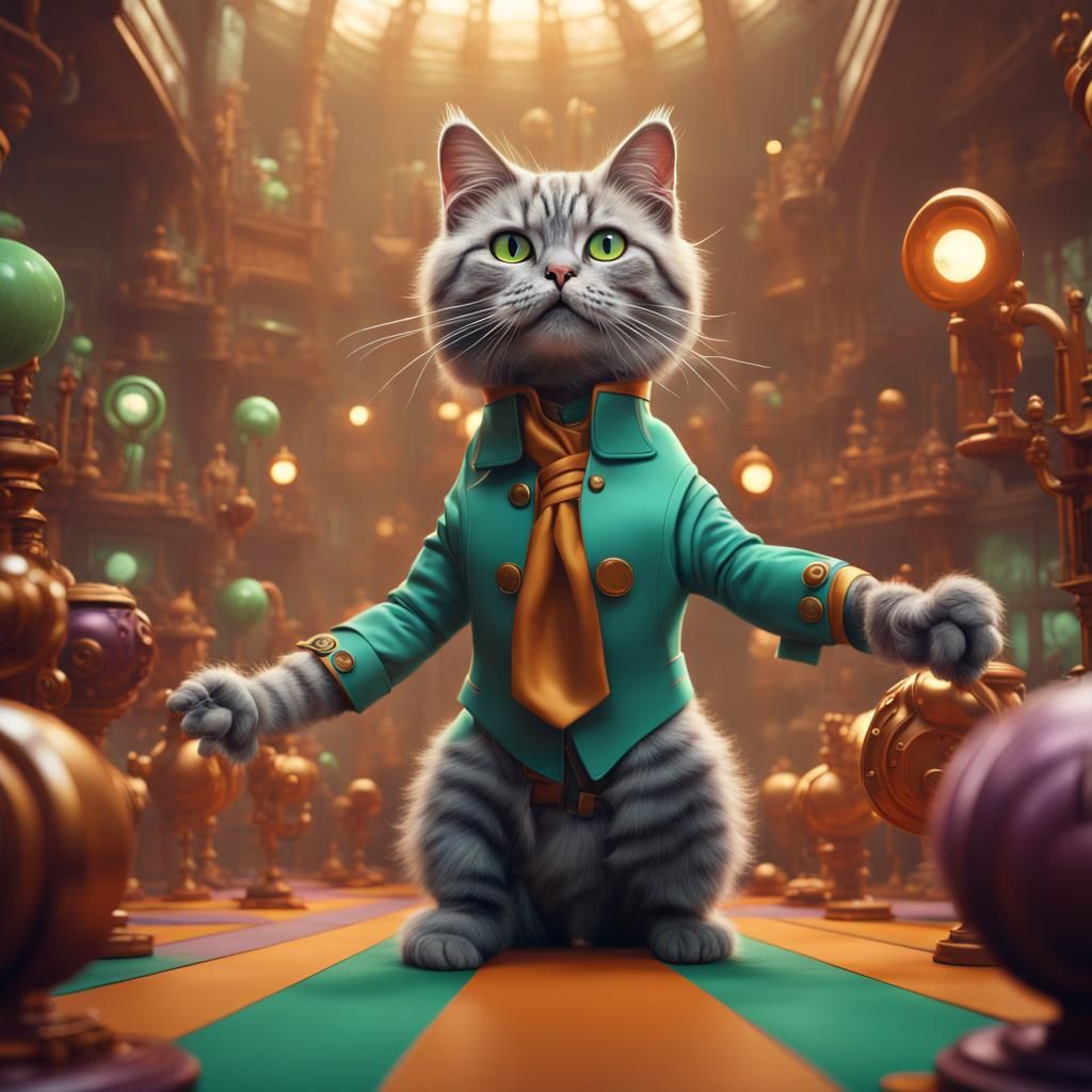 Cat Dressed as Oompa Loompa: Detailed Matte Painting