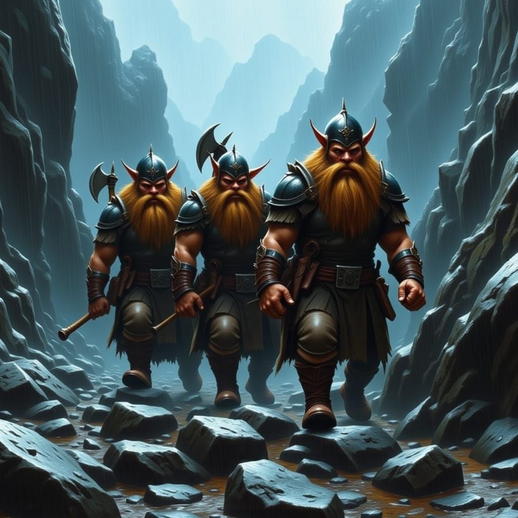 Dwarves Brave Torrential Downpour on Treacherous Mountain Tr...