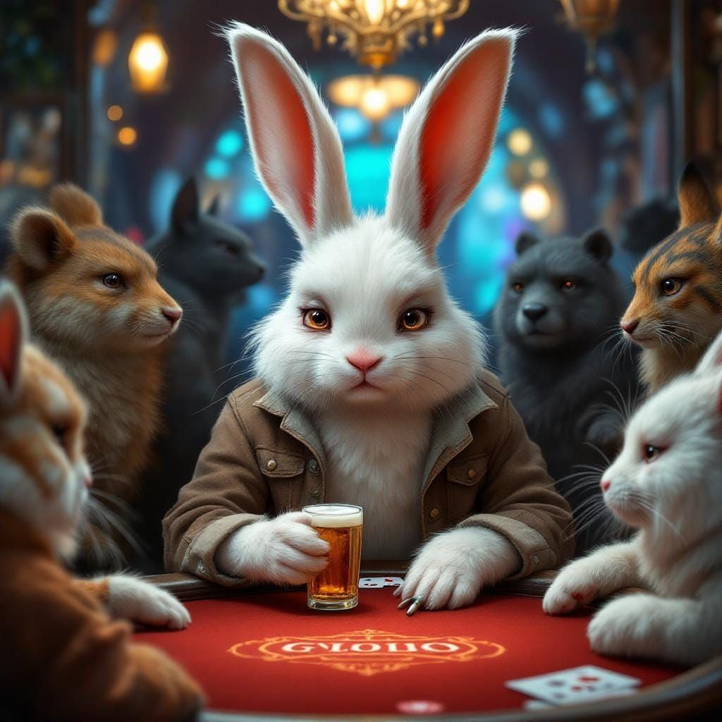 Rabbit Gambler in Ornate Art Nouveau Style