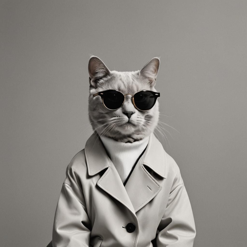 Elegant Cat in Balenciaga Style with Sunglasses