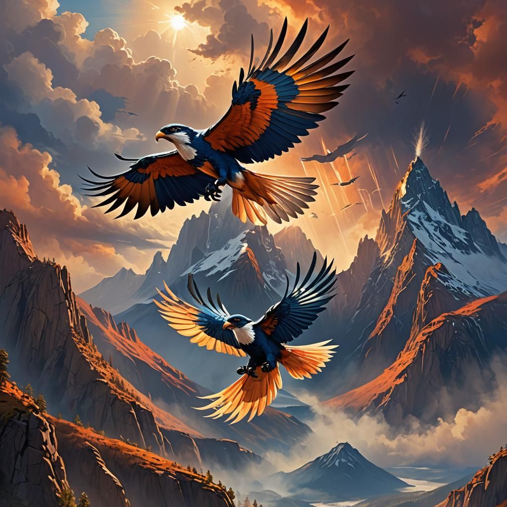 Thunderbird Soaring Over Mountains in Fantasy Art