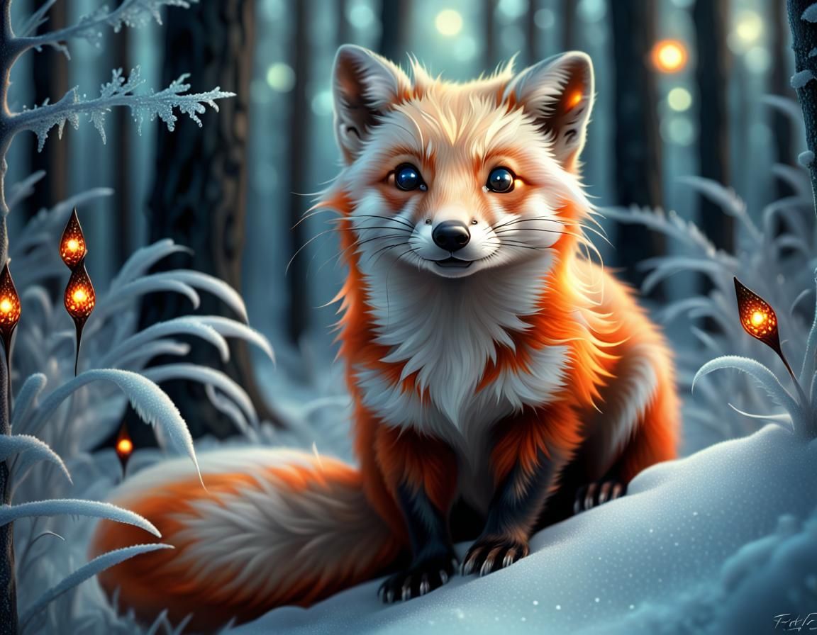 Fiery Fox-Ferret in Frozen Fantasy Forest