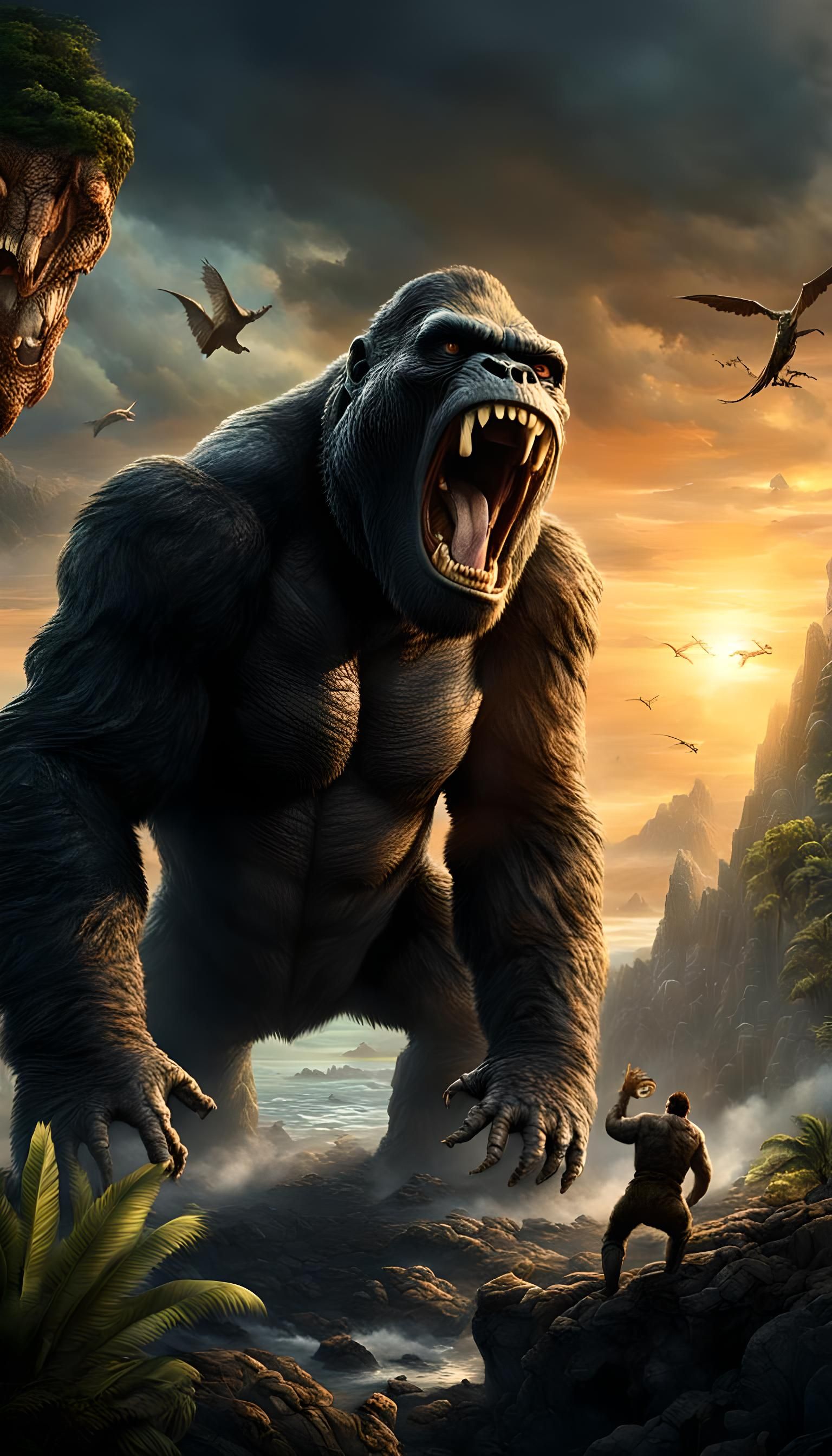 As sun sets over the treacherous terrain of Skull Island, Ki...