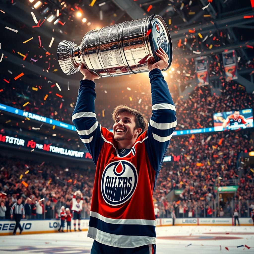 Connor McDavid Triumphantly Holds the Stanley Cup in a Sea o...