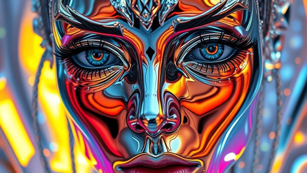 Surreal Chrome Goddess with Mirror-Like Reflections