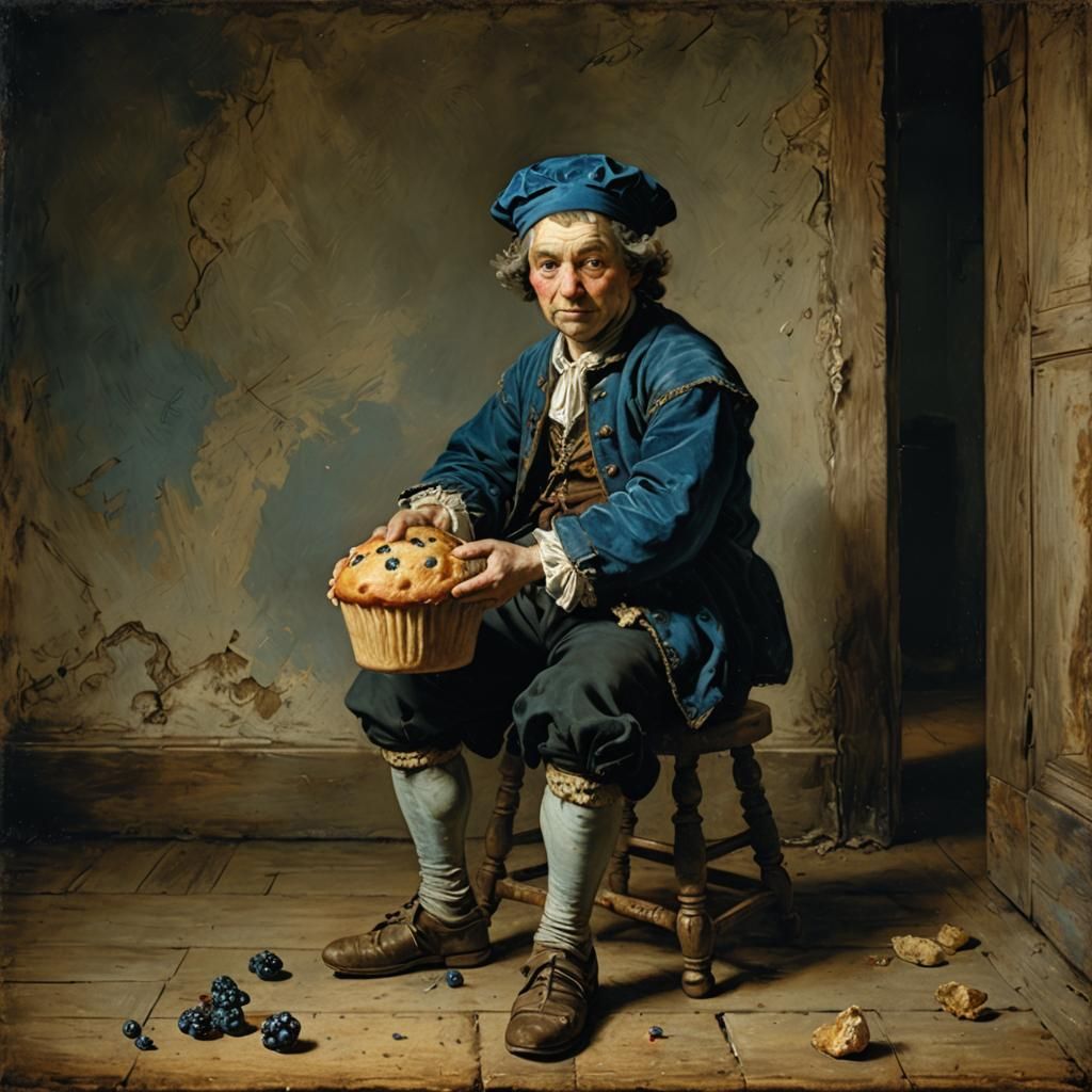 Blueberry Muffin Still Life in Old Master Style