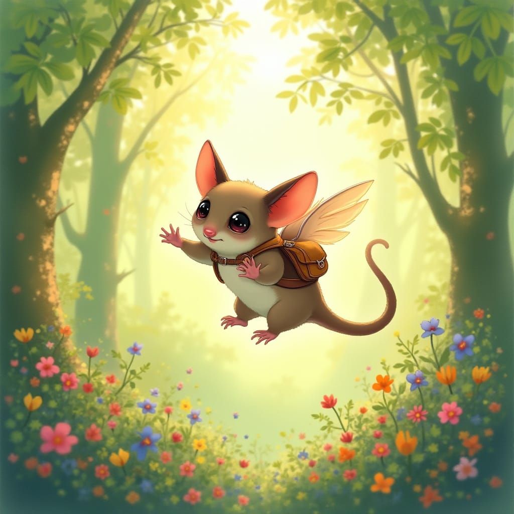 Sugar Glider's Forest Adventure in Watercolor Style