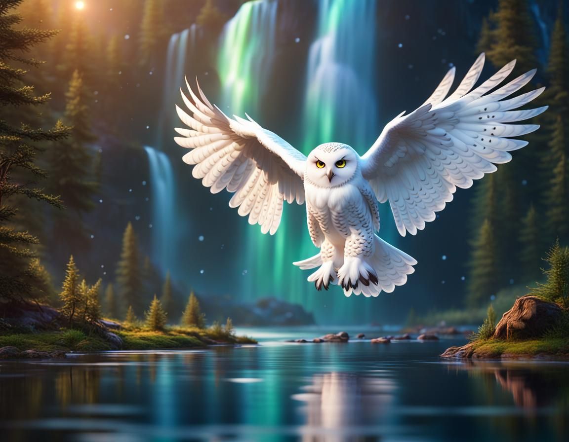Spectacular Snow Owl Portrait with Northern Lights