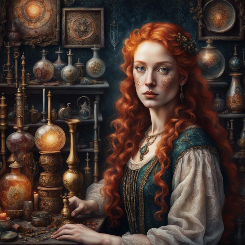 Red-Haired Alchemist Portrait in Fantasy Art Style